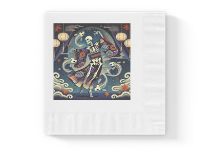 Skeleton Kabuki Performer White Coined Napkins