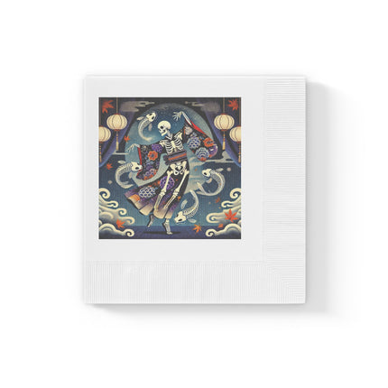Skeleton Kabuki Performer White Coined Napkins