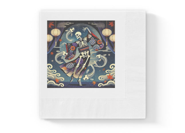 Skeleton Kabuki Performer White Coined Napkins
