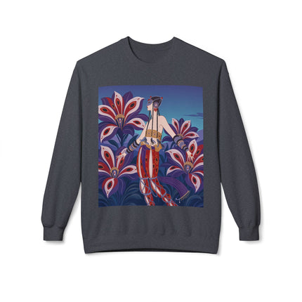 🎭🌺 The Enchanted Peacock Blossom Dancer Midweight Crewneck Sweatshirt – Art Deco Floral Fantasy