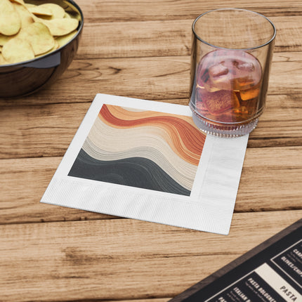 Wave Pattern in Hues of Beige, Orange, Grey, and Black White Coined Napkins