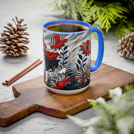 ☔🌹 The Scarlet Checkerboard Rainstorm Colorful Mug – Art Deco Floral Elegance