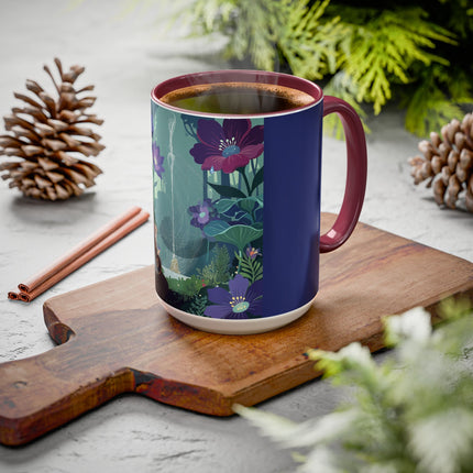 The Lady Of The Moonlit Fountain Colorful Mugs – Art Deco Botanical Serenity
