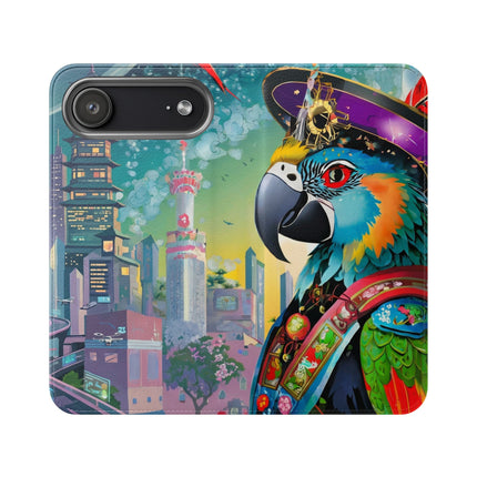 🦜⚡ Tech Plumes Flip Case – Neon Feathers & Futuristic Brilliance
