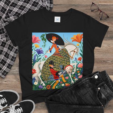 🐎🌸 The Enchanted Garden Riders Cotton Tee – Art Deco Equestrian Whimsy