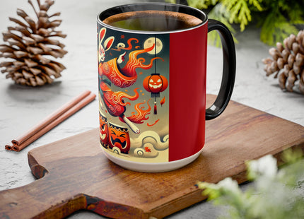 Jack-O’-Lantern Drums & The Kabuki Rabbit Colorful Mugs (11oz, 15oz)