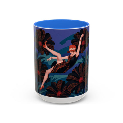 🖤🌺 The Midnight Floral Acrobat Colorful Mug – Art Deco Fashion Whimsy