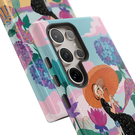 🌊☂️ The Lady Of The Flowered Seashore Phone Case – Art Deco Seaside Fashion