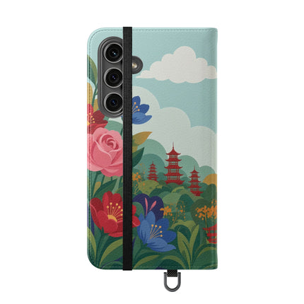 🌸🏯 The Lady Of The Pagoda Garden Flip Case – Art Deco Floral Fantasy