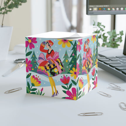 🌸🎄 Christmas In The Winter Garden Note Cube – Colorful Art Deco Holiday Fantasy