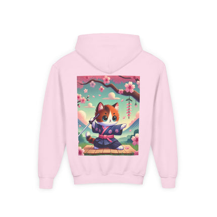 Samurai Kitten Youth Hooded Sweatshirt – Strength, Balance & Playful Courage