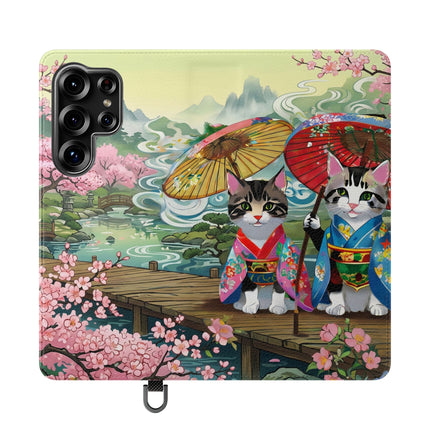 🌸🐱 Kimono Kitties Flip Case – Whimsical Elegance & Storybook Charm
