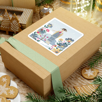 🌹❄️ The Lady Of The Winter Rose Garden Kiss-Cut Sticker – Art Deco Holiday Fantasy
