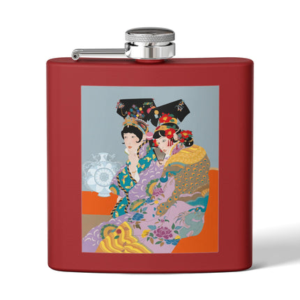 Two Geishas in Peacock Kimonos Flask – Timeless Elegance & Sisterly Grace