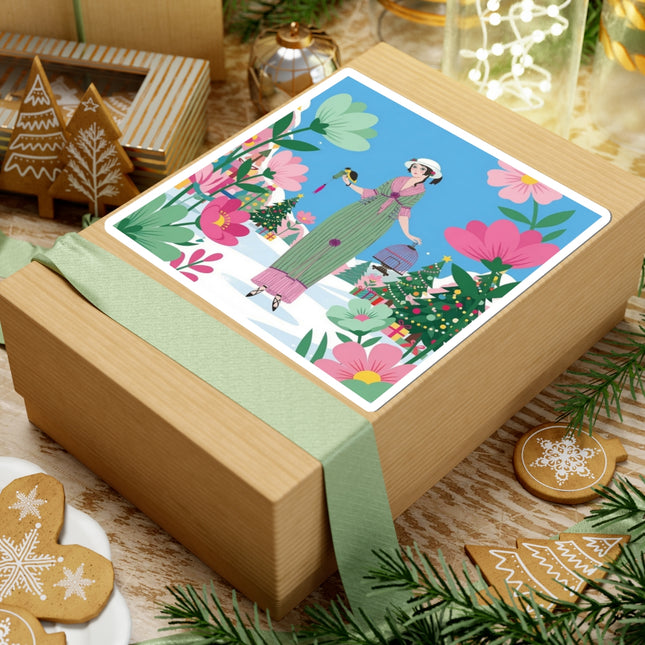 🐦🎄 The Lady Of The Christmas Songbird Kiss-Cut Sticker – Art Deco Holiday Fantasy