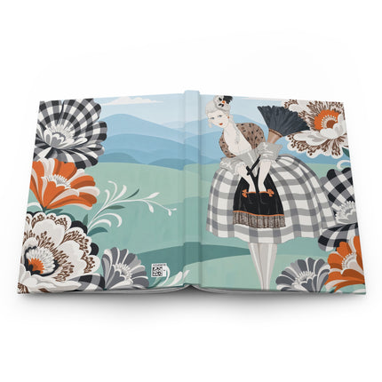 🖤🧡 The Lady Of The Checkered Flower Garden Hardcover Journal – Art Deco Fashion Whimsy
