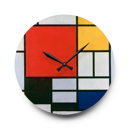 Composition with Red, Yellow, Blue, and Black by Piet Mondrian Acrylic Wall Clock, Round and Square