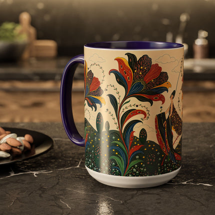 🌺🦋 The Enchanted Floral Voyage Colorful Mug – Art Deco Botanical Whimsy