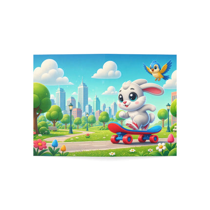 🐰🛹 The Little Bunny Skateboard Ride Greeting Card – Whimsical Animal Adventure