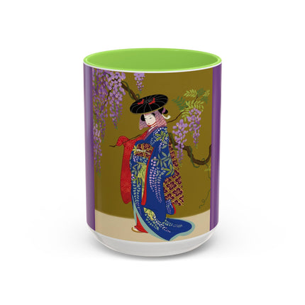 Wisteria Elegance Colorful Mug (11oz, 15oz) – Floral Beauty, Kimono Art & Timeless Grace