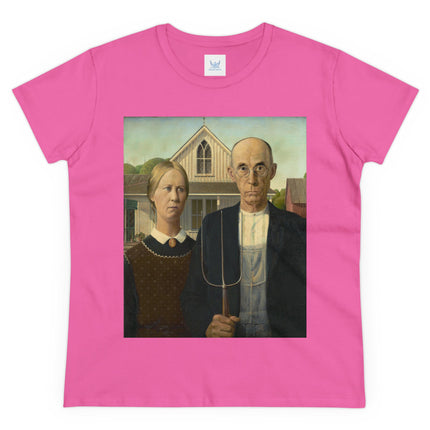 American Gothic by Grant Wood Women's Midweight Cotton Tee
