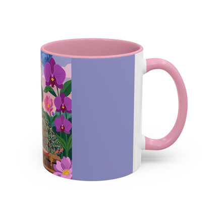 The Lady And The Crimson Birdcage Colorful Mugs – Art Deco Tropical Garden Elegance