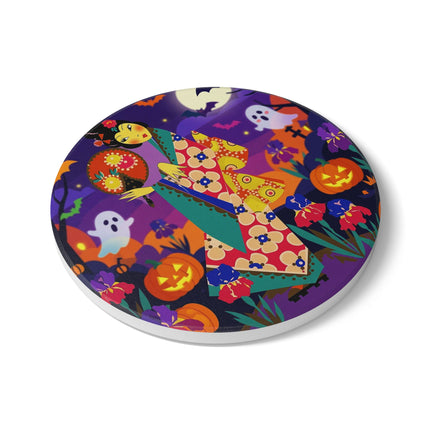 🌙🎃 The Moonlit Garden Masquerade Ceramic Coaster – Floral Halloween Charm