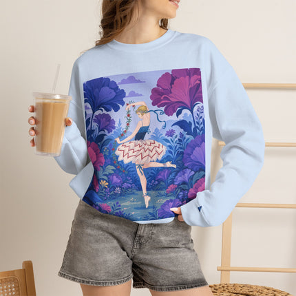 🌸🩰 The Enchanted Garden Ballet Crewneck Sweatshirt – Art Deco Floral Whimsy