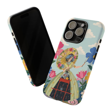 🌸🪞 The Floral Parasol Reflection Phone Case – Art Deco Garden Fantasy