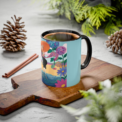 The Lady Of The Coral Parasol Colorful Mugs – Art Deco Coastal Elegance