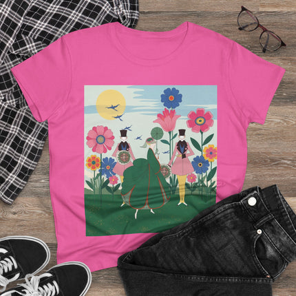🌸🎩 The Lady Of The Giant Flower Garden Cotton Tee – Art Deco Floral Promenade