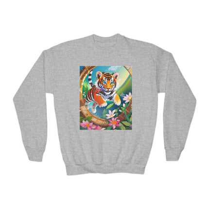 Majestic Tiger Cub Youth Crewneck Sweatshirt – Courage, Energy & Bold Adventure