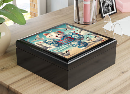 Geisha Kitten by the Seaside Jewelry Box