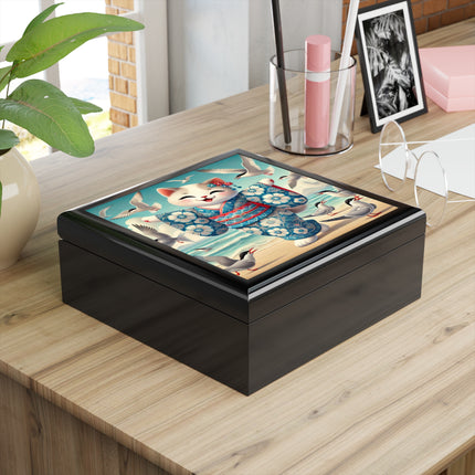 Geisha Kitten by the Seaside Jewelry Box