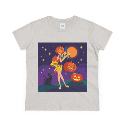 🎃🕯️ Moonlit Pumpkin Masquerade Cotton Tee – Whimsical Halloween Charm
