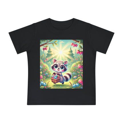 Raccoon’s Berry Basket Baby T-Shirt – Sweet Woodland Charm & Sunny Adventures