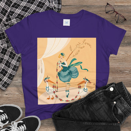 🌸🪽 The Lady And The Garden Storks Cotton Tee – Art Deco Floral Whimsy