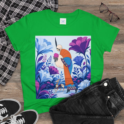 🦌🌺 The Enchanted Garden Companion Cotton Tee – Art Deco Floral Whimsy