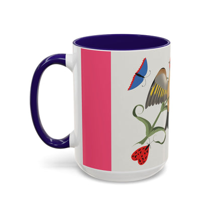 Goldfinch & Pink Flowers Colorful Mugs – Vibrant Spring & Bold Beauty