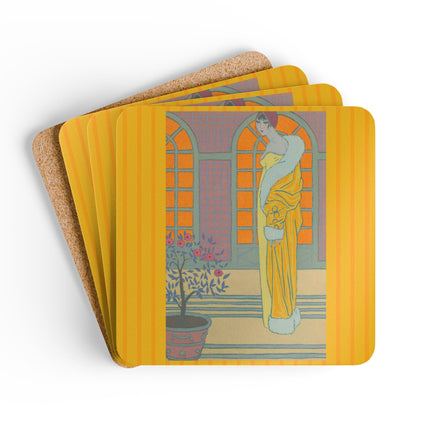 Sur Les Marches Du Jardin by Georges LePape Corkwood Coaster Set