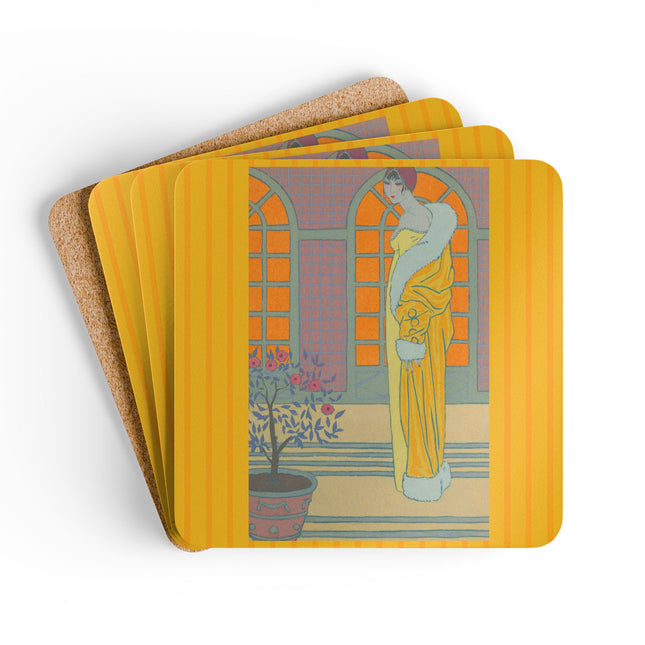 Sur Les Marches Du Jardin by Georges LePape Corkwood Coaster Set