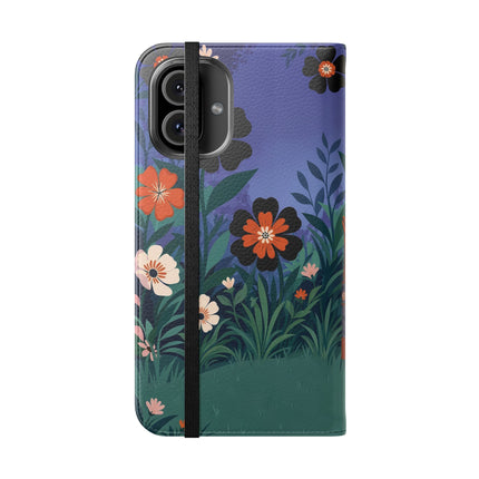 🌺🐈 The Lady Of The Midnight Garden Cat Flip Case – Art Deco Floral Fantasy