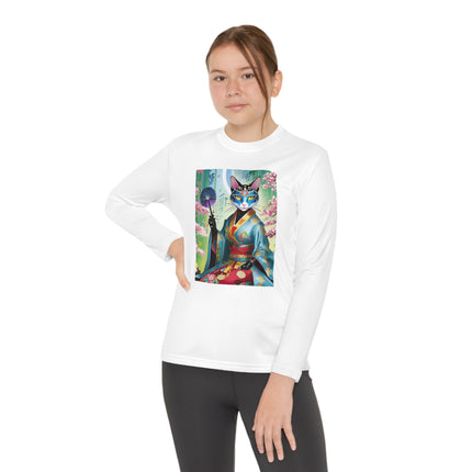 Cyberpunk Geisha Youth Long Sleeve Competitor Tee – Neon Elegance & Futuristic Fantasy