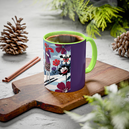 🎿❄️ The Winter Flower Skier Colorful Mug – Art Deco Alpine Fantasy