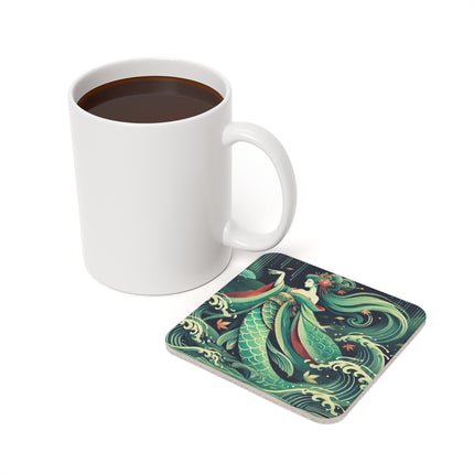 Mermaid Queen Rising from the Deep Cork Back Coaster