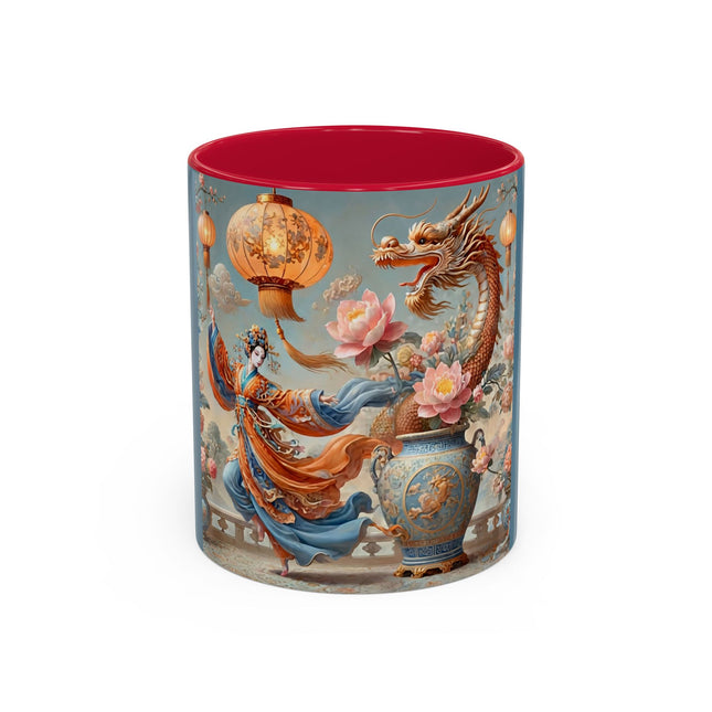 Golden Dragon & Lantern Lady Colorful Mug – Imperial Dragon & Elegant Harmony