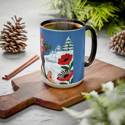 🎿🎄 The Christmas Holly Skier Colorful Mug – Whimsical Holiday Fantasy