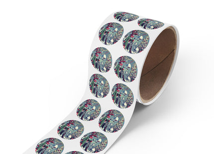 Whimsical Christmas Tea Party Round Sticker Label Rolls
