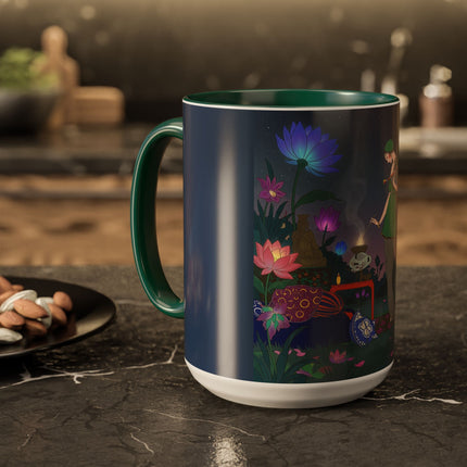 Moonlit Incense Ceremony Colorful Mugs – Art Deco Meditation Garden