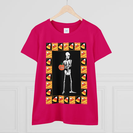 Candy Corn Skeleton Women's Midweight Cotton Tee